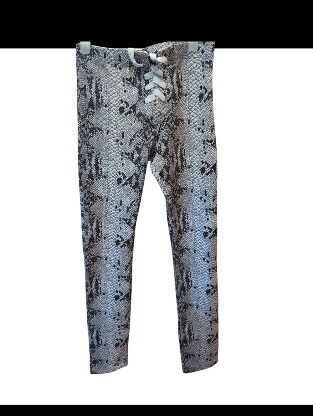 David Lerner Snake Print Lace-Up Flare Pants XS - Gray & Black Animal Print